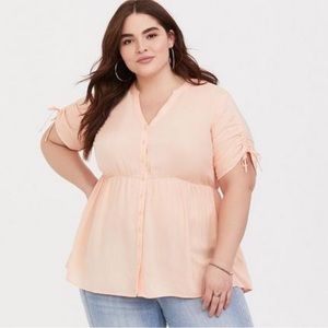 NWT Torrid Babydoll Challis Tie Sleeve Babydoll Top Peach Plus Size 1X